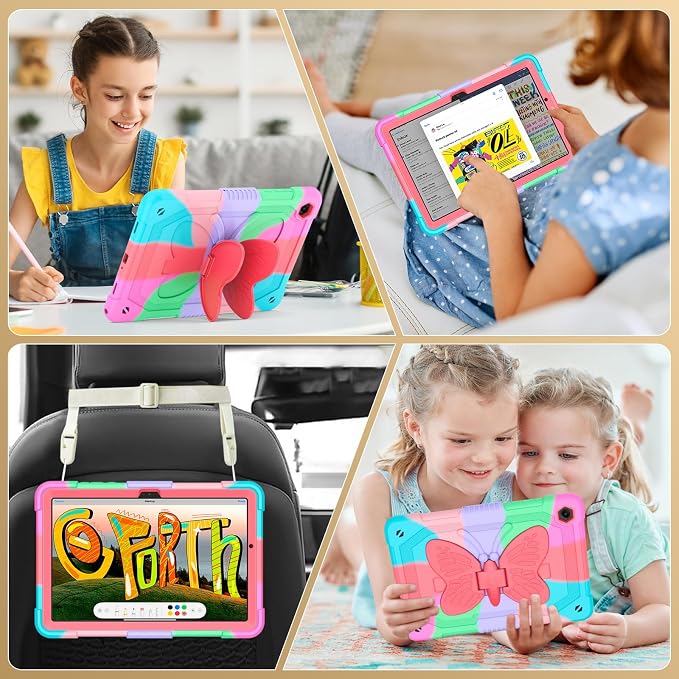 Cover for Samsung Galaxy Tab A11+ Plus/A9+ Plus Case with Screen Protector Galaxy Tab A11+/A9+ 11 inch 2025/2023 Released with Butterfly Stand Shoulder Strap Shockproof case for Kids Girl Colorful