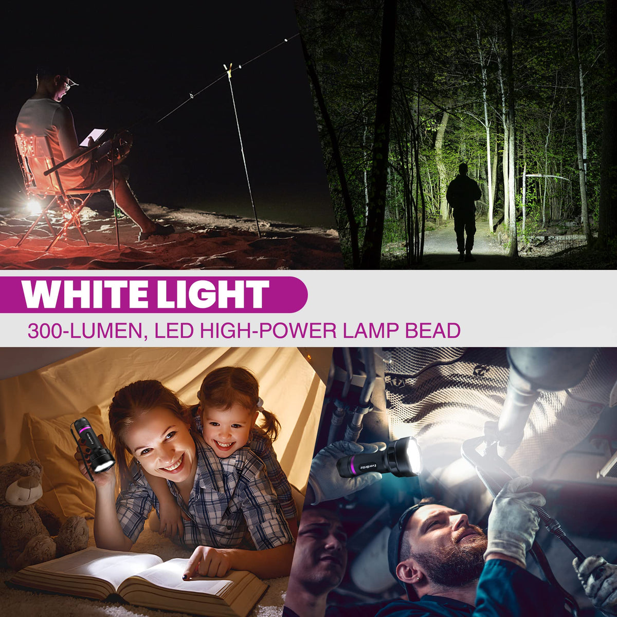 EverBrite LED Flashlight, 300 Lumens Flashlight with UV and White Light