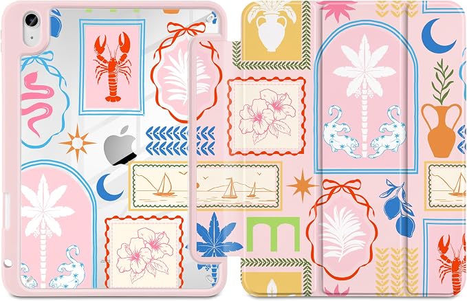 Case for iPad (A16) 11th Generation 11 inch 2025 /iPad 10th Gen 10.9 2022 - Aesthetic Cute Preppy Design Trifold Cover with Soft TPU Bumper Clear Back Auto Sleep/Wake Waves