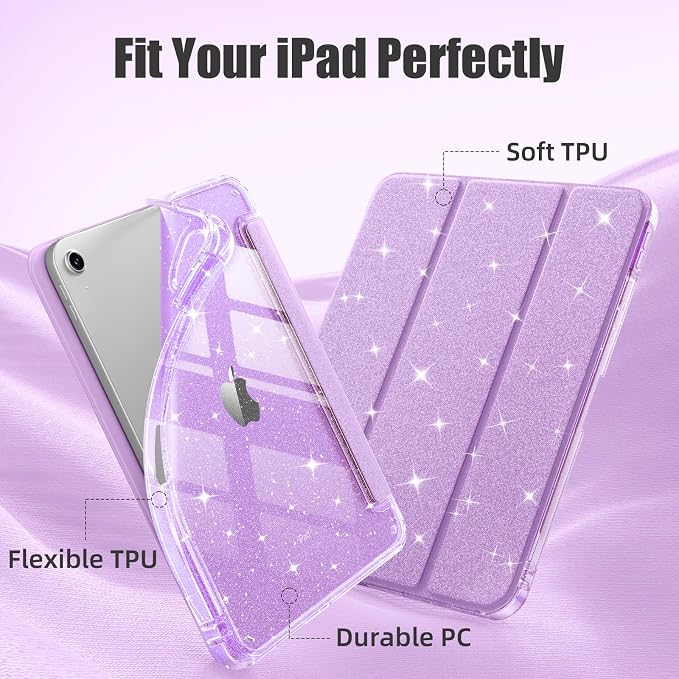 Akkerds for iPad 10th Generation Case 10.9 Inch 2024 - for iPad (A16) 11th Gen Case 11 Inch 2025 with Pencil Holder - Slim Trifold Stand Protective Cover with Crystal Clear Back - Gray