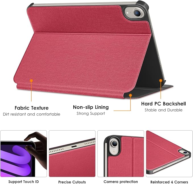DTTO Case for iPad mini 7 (A17 Pro) 2024 iPad mini 6th Generation 2021 Fabric Texture Hard Back Cover iPad mini 7/6 Case 8.3 Inch with Auto Wake/Sleep Support Apple Pencil Charging Light Blue