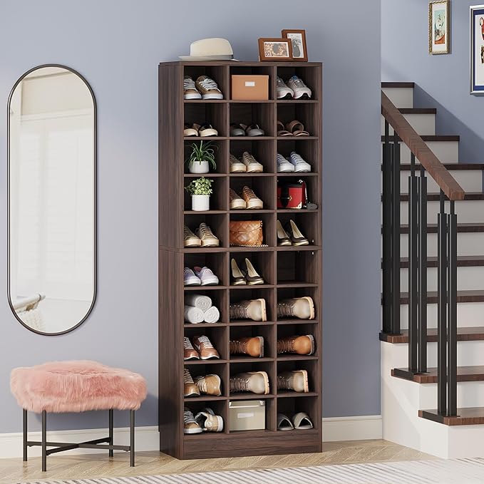 Tribesigns 10-Tier Shoe Storage Cabinet Set of 2, Espresso Wooden Shoe Rack with 30 Cubbies, Freestanding Tall Entryway Shoe Organizer for Closet, Entryway, Living Room