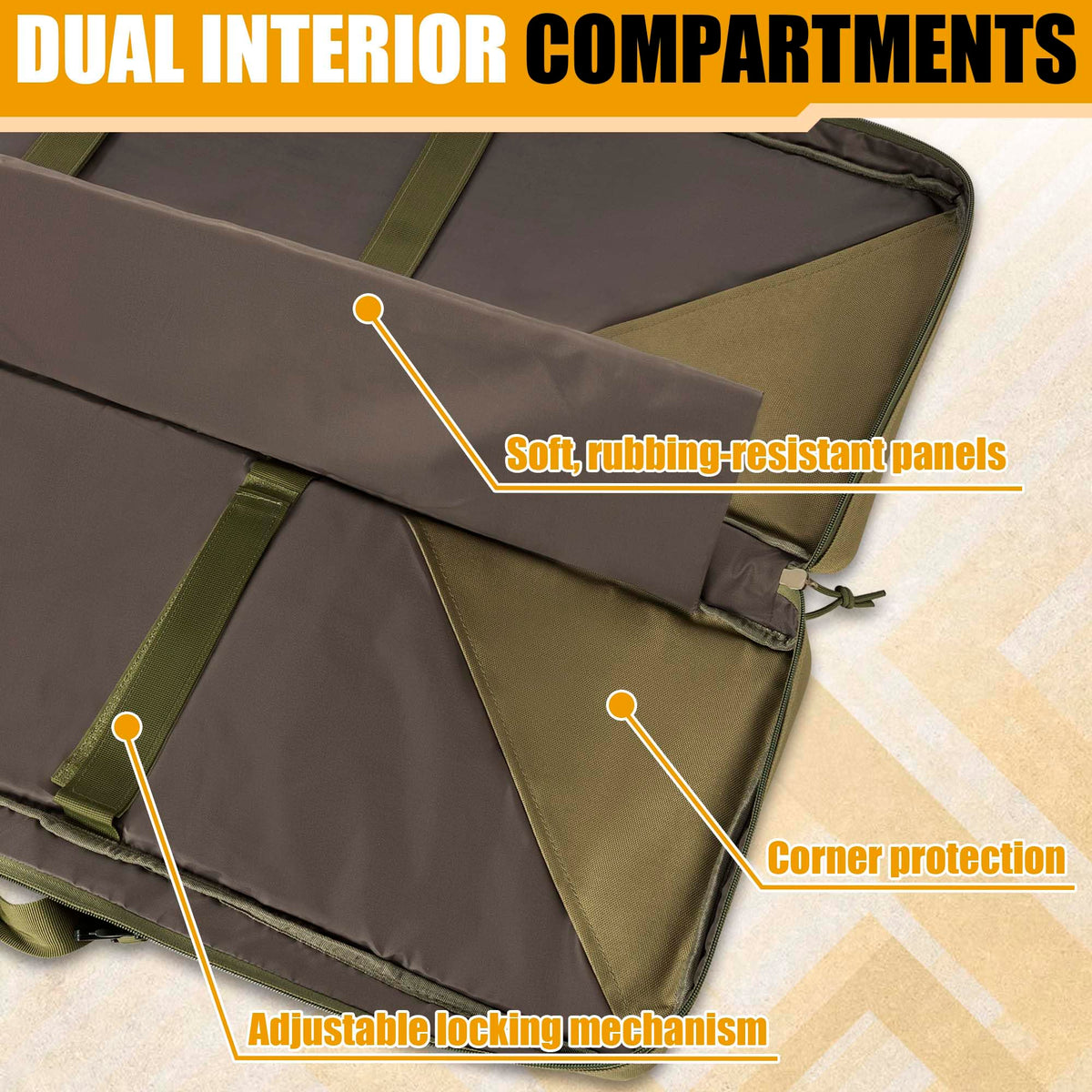LASUK 42" Double Rifle Case Soft Gun Bag Tactical Backpack, Green