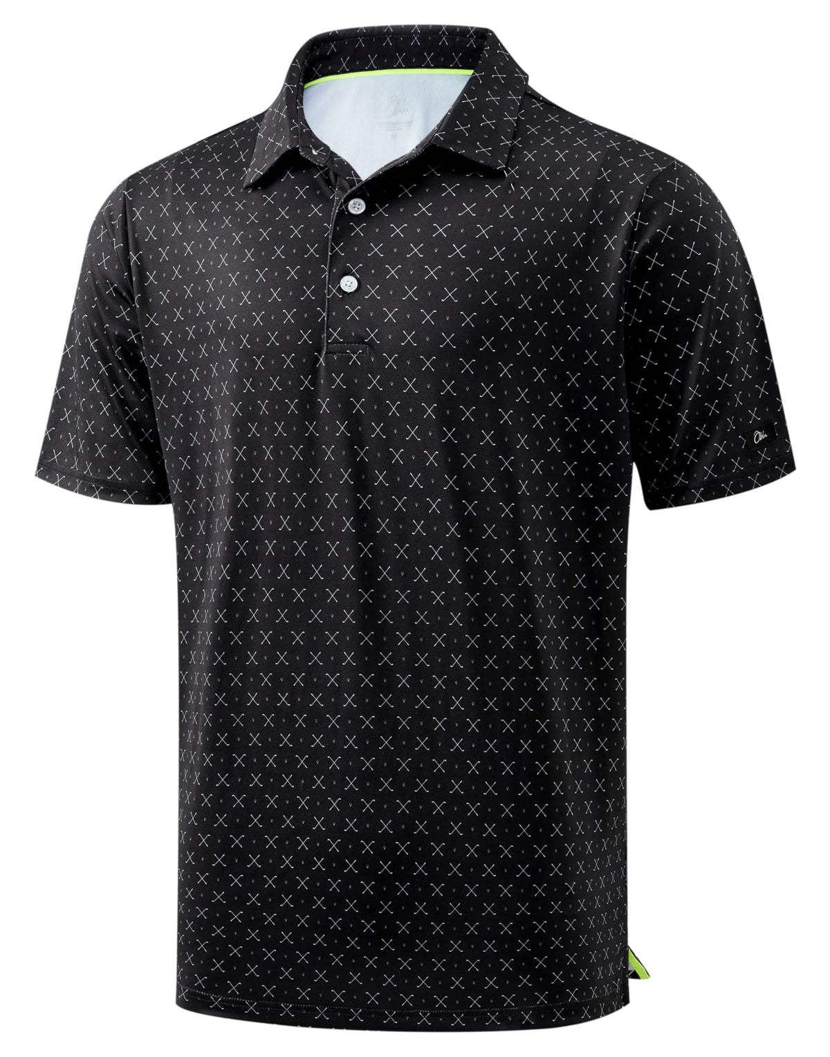 Obla Mens Golf Polo Shirts Short Sleeve Dry Fit Performance Moisture Wicking Casual Print Collared Golf Shirts for Men (Black Golf Clubs_XXL)