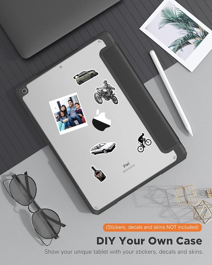 TiMOVO Case for iPad 9th/8th/7th Generation 10.2 inch Black | Pencil Holder Slim Trifold Stand Protective Cover Clear Transparent Back Shell Auto Wake/Sleep