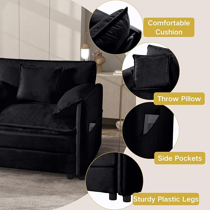 109.45" Modular Sectional Sofa,L Shaped Couch for Living Room,Modern Deep Seat Sofa 3 Seater Comfy Cloud Couchse Chenille Fabric with Throw Pillows & Movable Ottoman.