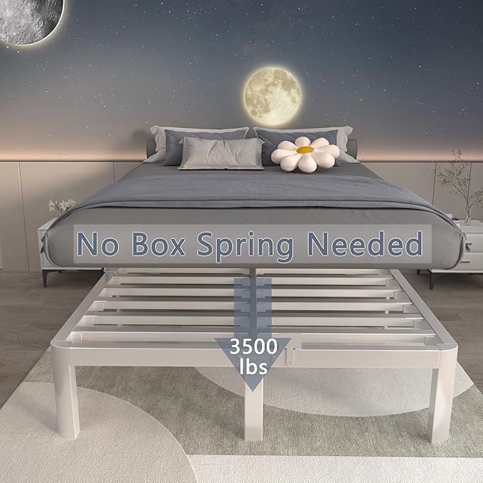 ITIMIDI 12 Inch White King Size Bed Frame, Metal King Platform Bed Frames with Round Corner Legs, Heavy Duty Steel Support 3500 LBS, Storage Space, No Box Spring Needed, Noiseless, Easy Assembly