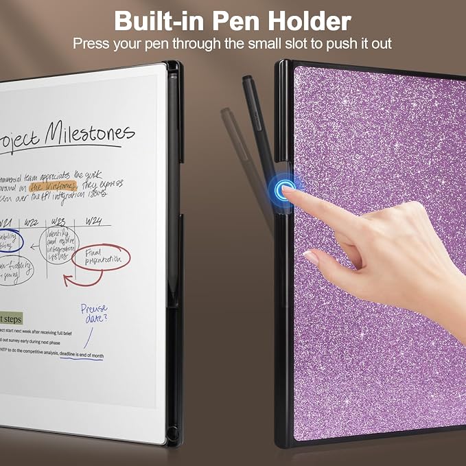 Caweet Case for Remarkable Paper Pro 11.8 2024 Slim Hard Back Shell Protective Book Folio Cover with Built-in Pen Holder and Auto Wake/Sleep Black