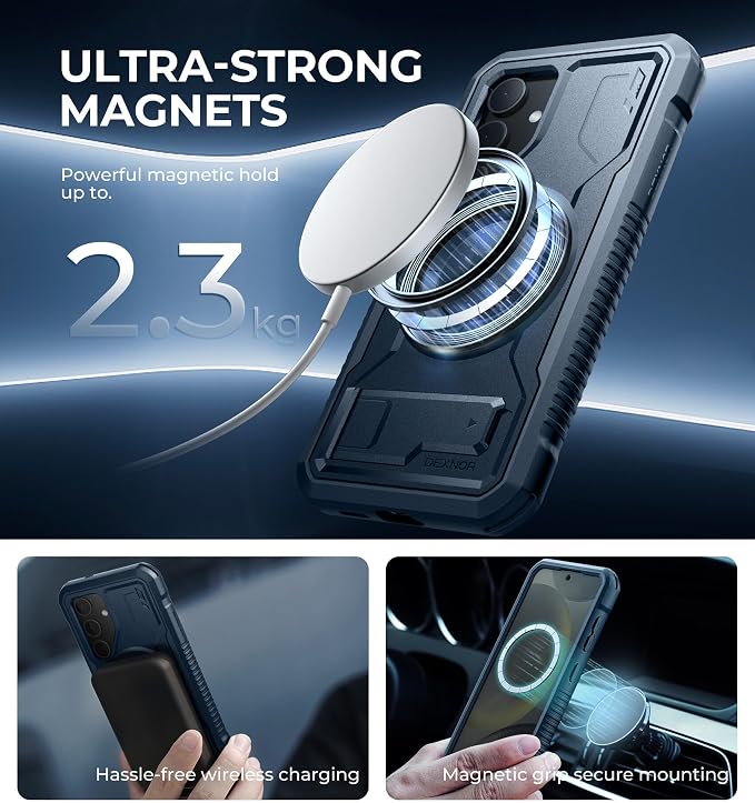 Dexnor Magnetic Case for Samsung Galaxy S24 Case with Kickstand &amp 2 Front Frames Built-in Screen Protector Compatible with Magsafe Rugged Shockproof Full-Body Protective Cover for Galaxy S24Gr