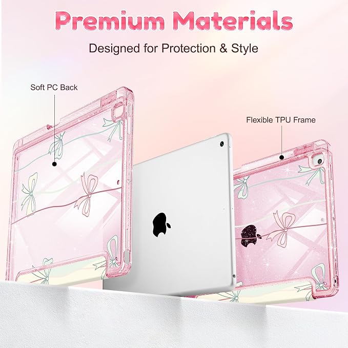 Mektron Sparkly Case for iPad 10.2 inch Glitter Tablet Cases for iPad 9th Gen 2021/8th Gen 2020/7th Gen 2019 Cover with Shiny Clear Back Shell Foldable Bling Smart Cover Blue Floral