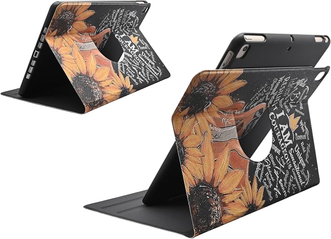 Case for iPad 9th / 8th / 7th Generation (2021/2020/2019) 10.2 Inch PU Leather Slim Folding Stand Shell Protective TPU Cover with Auto Wake/Sleep Sunflower African American Women