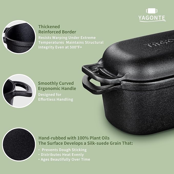 YAGONTE 4.6 Quart Oval Dutch Oven for Bread Baking, Bread Dutch Oven for Sourdough, Cast Iron Bread Pan with Lid for Homemade Bread