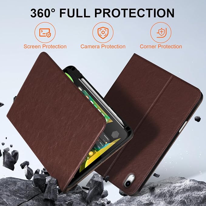 iPad Case 11th Gen 11 &amp 10th Gen 10.9 with Pencil Holder Black | Slim Premium Leather Smart Cover Auto Wake/Sleep Multi-Angle Protective Stand