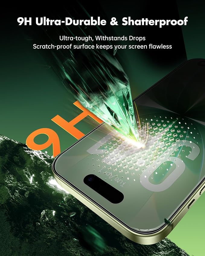 UNBREAKcable Privacy Screen Protector for iPhone 15 (6.1) 25° Anti-Spy Tempered Glass Easy Install Alignment Frame Case-Friendly 9H Hardness Anti-Fingerprint 3-Pack