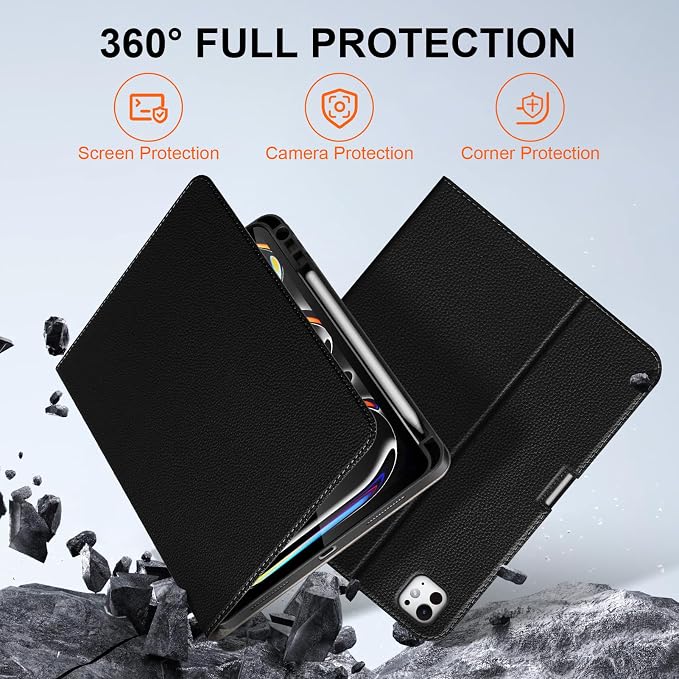 iPad Pro 11 Inch Case Black | 4th/3rd/2nd/1st Gen (2022-2018) Folio Cover Multi-Angle Stand Apple Pencil Holder Auto Sleep/Wake