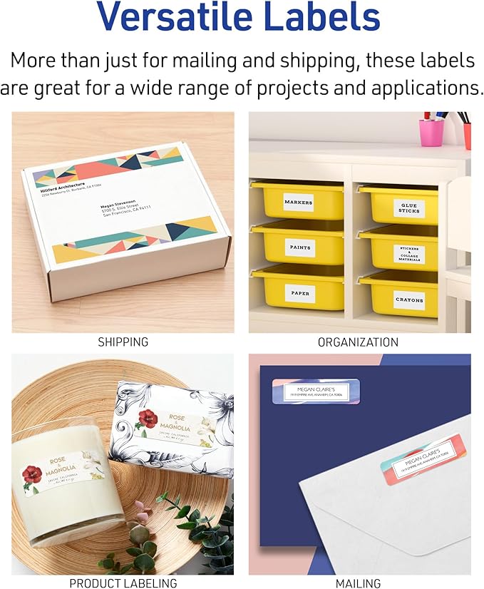 Avery Full-Sheet Printable Shipping Labels, 8.5" x 11" Customizable Stickers, White, 500 Blank Mailing Labels, Great for Mailing, Shipping, Organizing, and More (5-Pack of 5165)