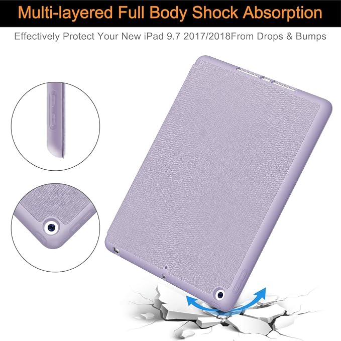 Soke Case Fits for iPad 6th/5th Generation with Pencil Holder - [Full Body Protection + Auto Wake/Sleep] Shockproof Soft TPU Back Cover for Apple iPad 9.7 inch 2018/2017 Black