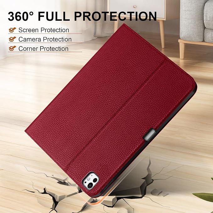Genuine Leather Case for iPad 11th Gen 11/10th Gen 10.9 Black | Pencil Holder Adjustable Stand Auto Wake/Sleep Shockproof