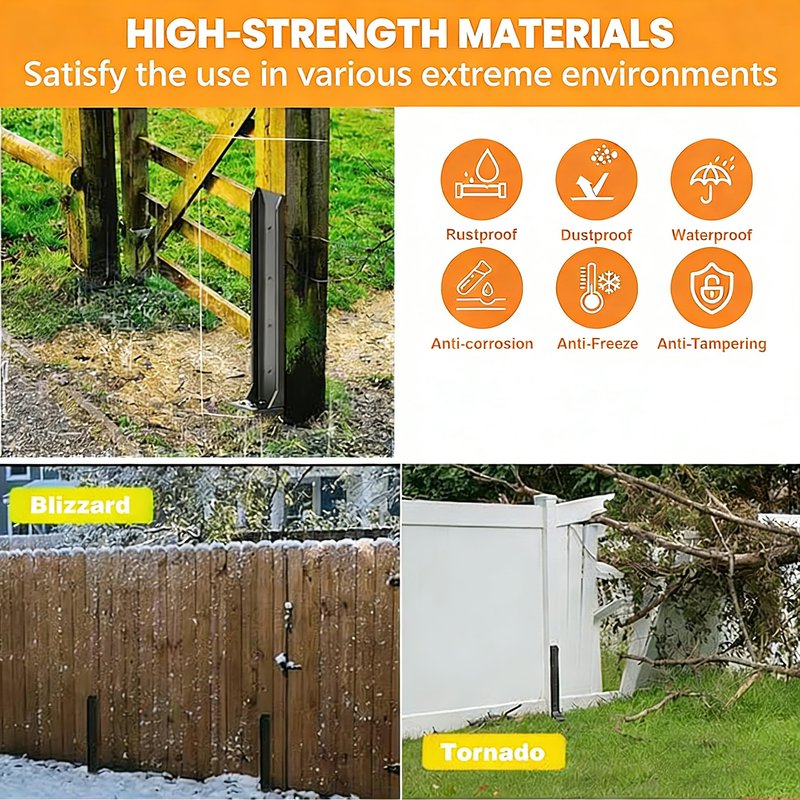 4PCS Fence Post Repair Kit, Heavy Duty Fence Post Anchor Quick Fix for Broken/Leaning Wooden Fence, Easy to Install, Black