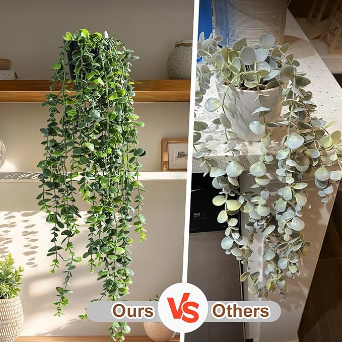 Artificial Hanging Plant 2 Pcs Faux Plant Ivy Vine Faux Eucalyptus Vines Fake Potted Greenery for Wall Living Room Home Shelf Office Bathroom Outdoor Indoor Decor (Type 7)