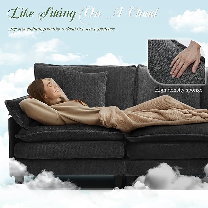 Modular Sectional Sofa, Comfy Cloud Couch with Movable Ottoman, Deep Seat Couches for Living Room, Bedroom and Apartment, 106" U Shaped Modern Sofa with Pillows, Black