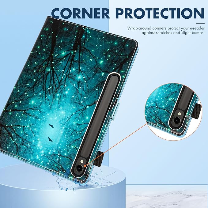 Dteck Wallet Case for Galaxy Tab S10+/S9+/S7 FE/S8+/S7 Plus 12.4 Tablet Premium PU Leather Folding Stand Auto Wake/Sleep Pen Holder Case with Hummingbirds