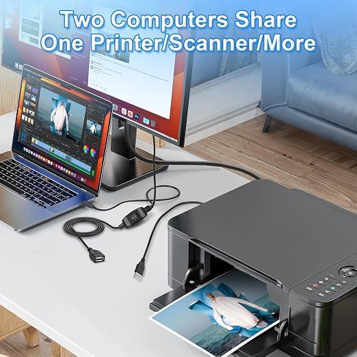 USB Splitter 1 in 2 Out Printer Cable Splitter for Two Computers Dual USB Male to Female Compatible Printer Scanner or Other Devices