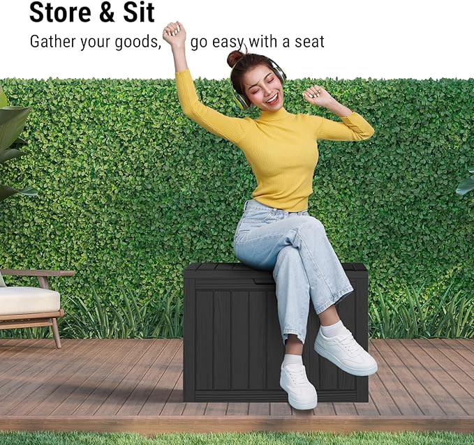Mars Villa 45 Gallon Outdoor Storage Box, Resin Deck Box Waterproof, Storage Chest for Outside Patio Furniture Cushions, Pool Supplies, Garden Tools, UV Resistant and Weatherproof, Black