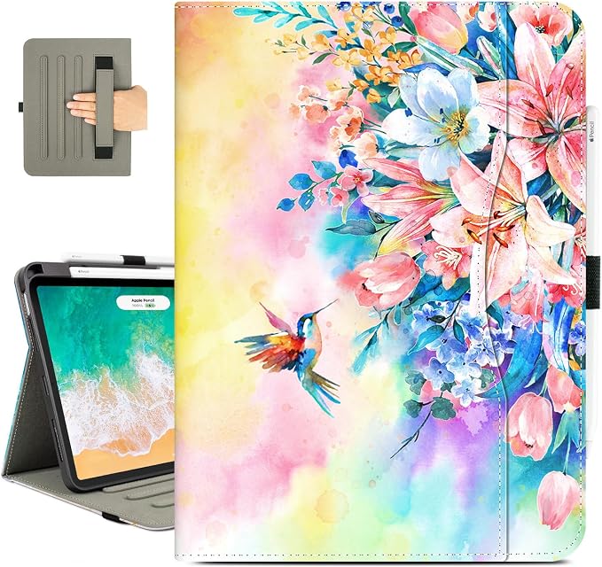 Vimorco for iPad Pro 11-inch Case M5/M4 2025/2024 for iPad Pro Case 11 Inch M5/M4 Pencil Holder/Hand Strap/Pocket/Screen Protection Band 3 Adjustable Angles Auto Sleep/Wake Beach Blue Ocean