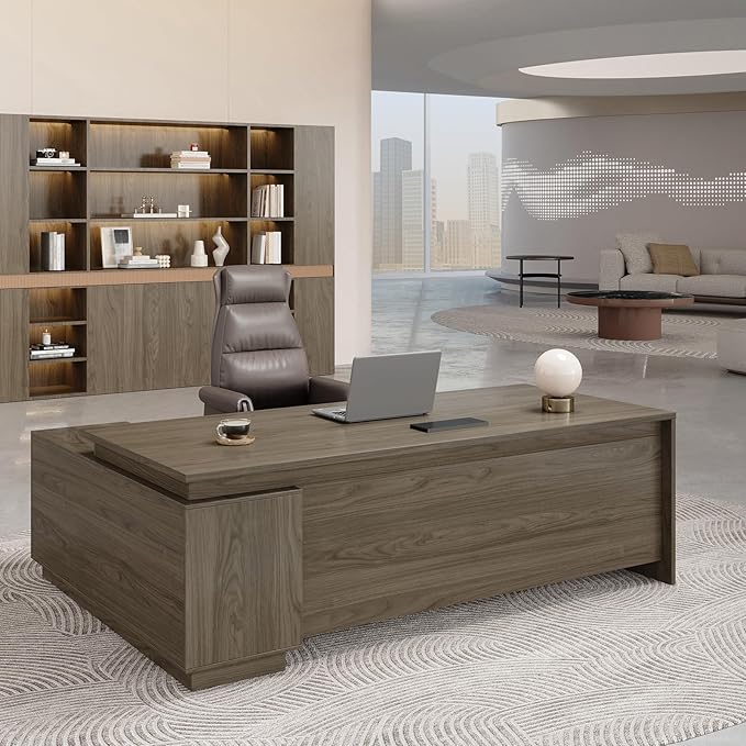 L-Shaped Executive Desk with Reversible Cabinets, Lockable Drawers & Cable Management – Large Wood Office Desk for Home or CEO Office(Black Walnut,63" L*32" W*30" H)