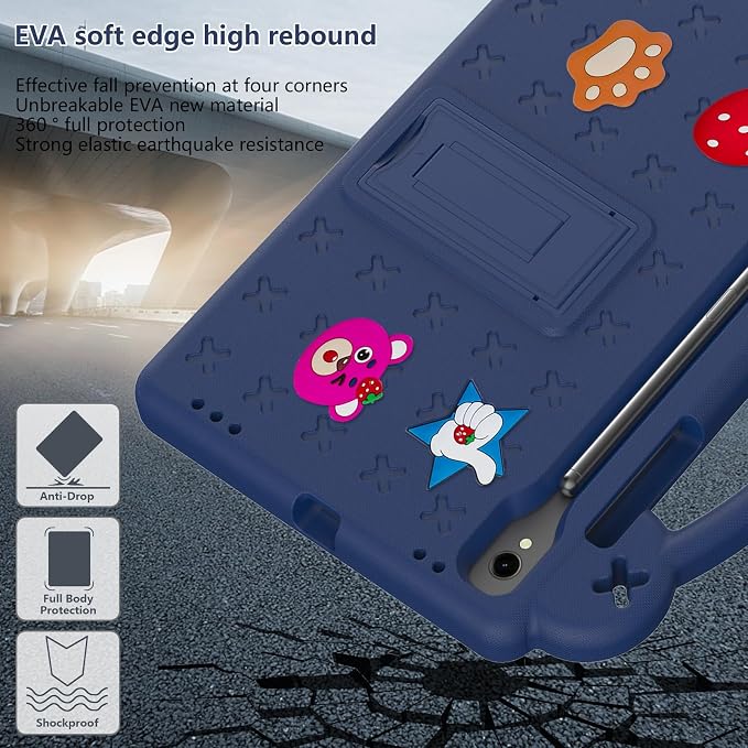 YRH Case for Samsung Galaxy Tab S10 Lite/Tab S10 FE/S9 FE 10.9'' with Handle Stand Kids EVA Shockproof Cover Blue