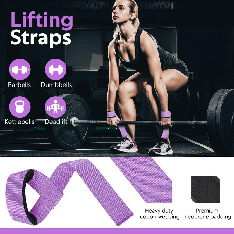 WALITO 8Pcs Barbell Pad Set for Hip Thrust - Squat Pad,Gym Accessories for Women with Bar Bad,Bench Press, with Gym Ankle Straps,Resistance Bands for Working Out,Lifting Strap,Carry Bag (Purple)