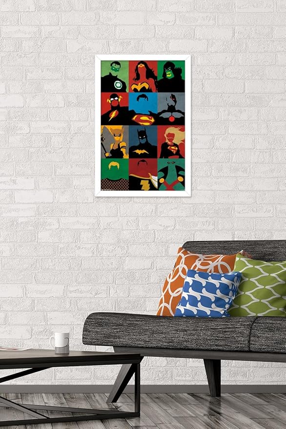 Trends International DC Comics - Justice League - Minimalist Wall Poster, 14.725" x 22.375", White Framed Version