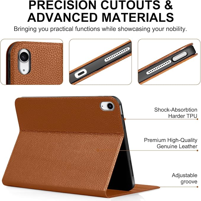 Genuine Leather Case for iPad 11th Gen 11/10th Gen 10.9 Black | Pencil Holder Adjustable Stand Auto Wake/Sleep Shockproof