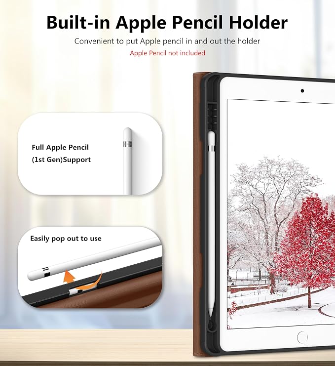 DTTO for iPad 9th/8th/7th Gen Case 10.2 Inch (2021/2020/2019) Brown | 360 Degree Rotating Premium Faux Leather Folio Stand Cover with Pencil Holder Auto Sleep/Wake Multiple Angles Hand Strap