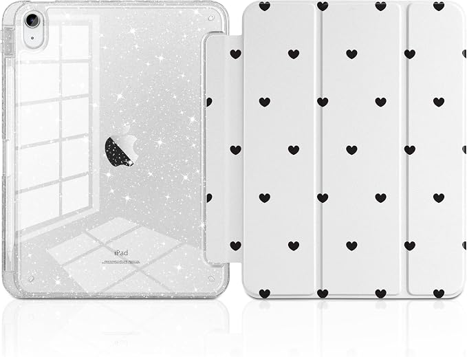 MEEgoodo Case for iPad A16 11th Generation 2025/10th Generation 2022 Glitter Tablet Cases with Transparent Acrylic Back+Trifold Stand +Pencil Holder+Auto Wake/SleepAbstract Sun &amp Palm Tree