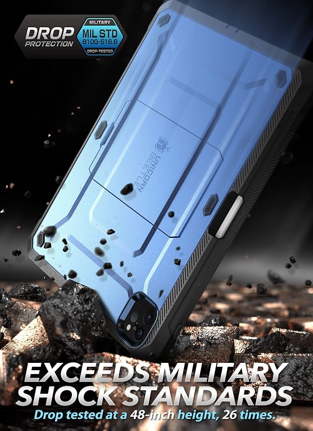 SUPCASE for iPad Pro 11 inch Case 2020 with Pencil Holder Blue | Built-in Screen Protector Built-in Stand Support Apple Pencil's Wireless Charge Heavy Duty Protection Unicorn Beetle Pro