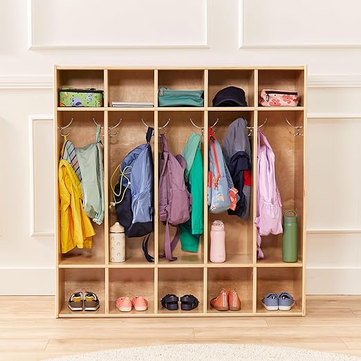 ECR4Kids Streamline 5-Section Coat Locker with Cubby Storage, Classroom Furniture, Natural