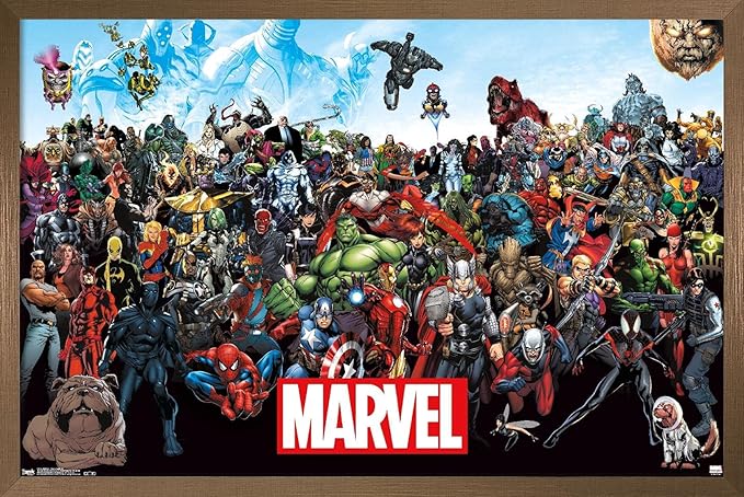 Marvel Comics The Marvel Lineup Wall Poster, 22.4L" x 14.7W", Bronze Framed Version