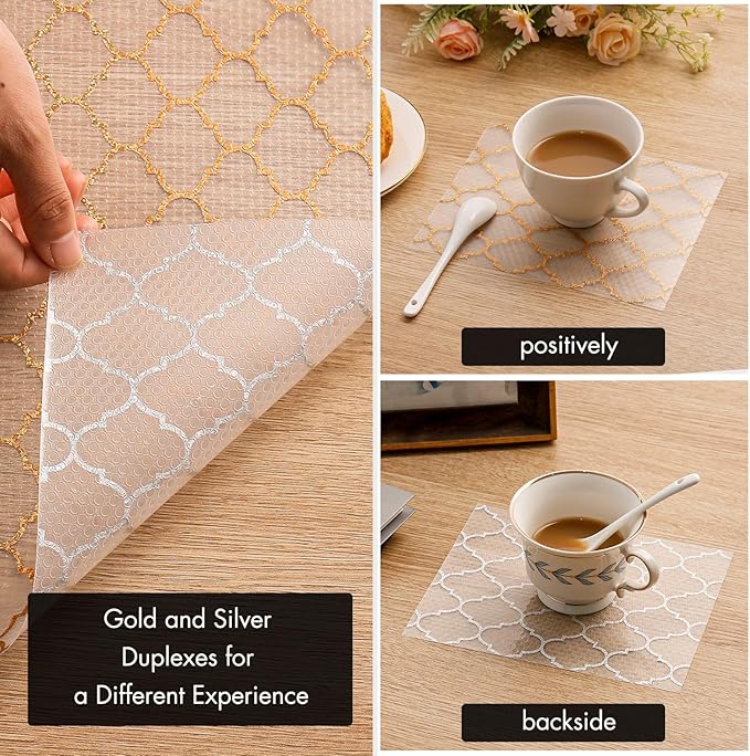 Cooyes Shelf and Drawer Liners for Kitchen Cabinets, Non Adhesive Cabinet Liner, EVA Waterproof Durable Non-Slip Drawer Mats for Shelves, Fridge, Storage, Kitchen Cupboards – Modern Pattern