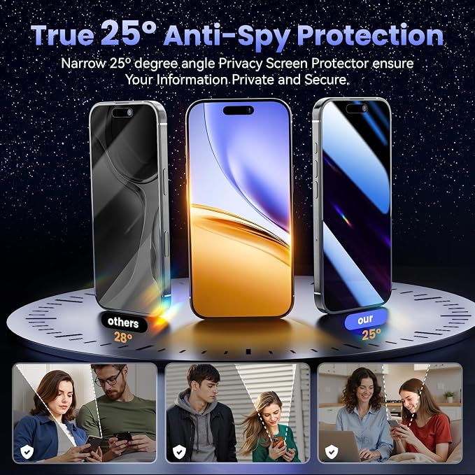 3 Pack Tempered Glass Privacy Screen Protector for iPhone 15 Pro Max 6.7 Inch Original Touch Sensitivity with Auto Alignment kit Bubble Free Case Friendly 9H Hardness