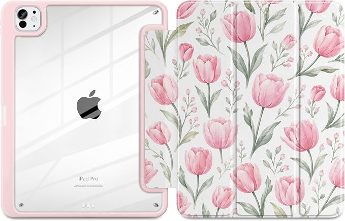 Case for iPad Pro 11 inch M5 2025 /M4 2024 Blue Ribbon Stripe | Blue Ribbon Stripe Folio Case with Clear Back Pencil Holder Trifold Stand and Auto Sleep/Wake for Preppy Aesthetic Users