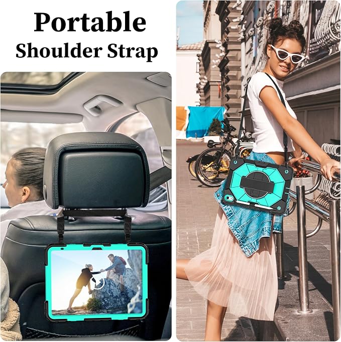 Nitupai Case for iPad 10th Generation 10.9 Inch 2022 / iPad A16 Case 11 Inch 2025 with Screen Protector 10th Gen Cover for Kids Pencil Holder 360° Rotating Stand Shoulder Strap Black Black