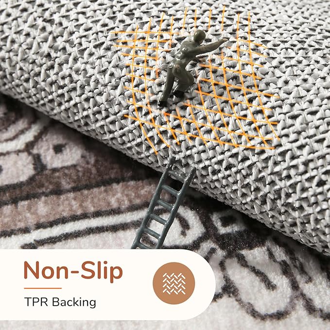 OPPODREAM Thin Area Rugs 9x12 Living Room, Washable Rugs 9x12 with Non Slip Backing, Faux Cashmere Low-Pile 9 x 12 Carpet, Khaki