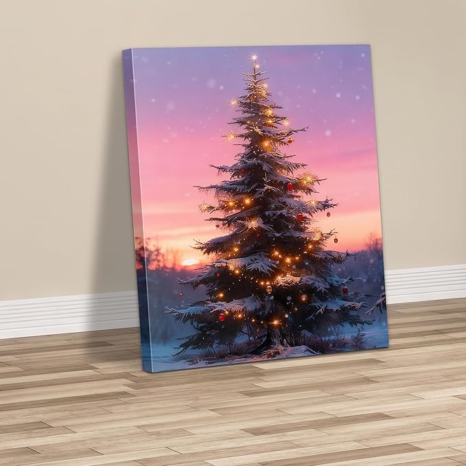 Framed Christmas Pictures Wall Decor,Vintage Pine Tree Prints,Winter Christmas Canvas Wall Art Decoration for Bedroom Bathroom Living Room Rustic Xmas Holiday Gifts (Christmas Tree 10, 20'' X 32'')