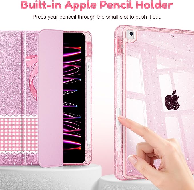 Mektron Sparkly Case for iPad 10.2 inch Glitter Tablet Cases for iPad 9th Gen 2021/8th Gen 2020/7th Gen 2019 Cover with Shiny Clear Back Shell Foldable Bling Smart Cover Blue Floral