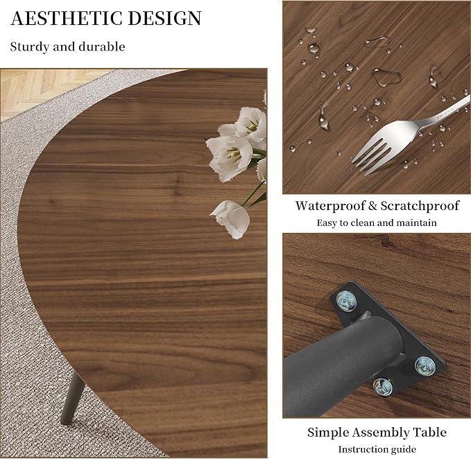43.3 Inch Round Dining Table Set for 4, Modern Small Kitchen Coffee Set for Dining Room Kitchen Apartment (Walnut Table + 4 Grey Shell Chairs)