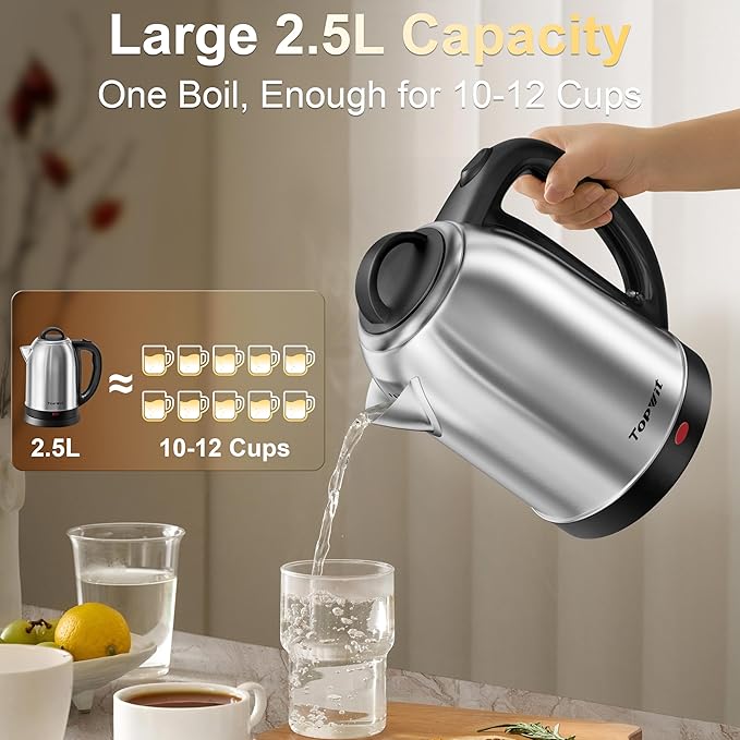 Topwit 2.5L Large Electric Kettle,Fast Boil Stainless Steel Electric Kettle