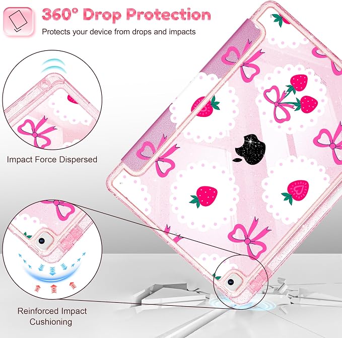 Mektron Sparkly Case for iPad 10.2 inch Glitter Tablet Cases for iPad 9th Gen 2021/8th Gen 2020/7th Gen 2019 Cover with Shiny Clear Back Shell Foldable Bling Smart Cover Blue Floral