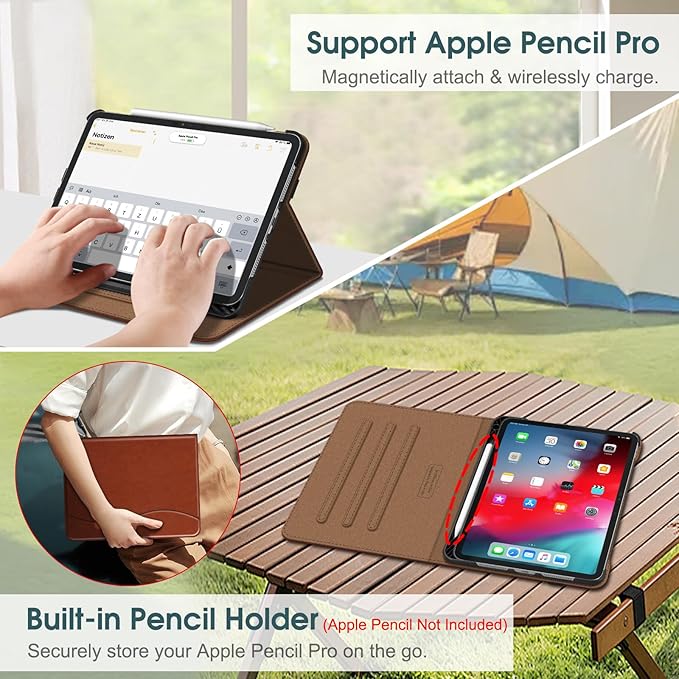 Fintie Folio Case for iPad Pro 11-inch (M5) 2025 / (M4) 2024 - Multiple Angles Viewing Stand Protective Cover with Pencil Holder & Pocket, Auto Wake/Sleep, Brown